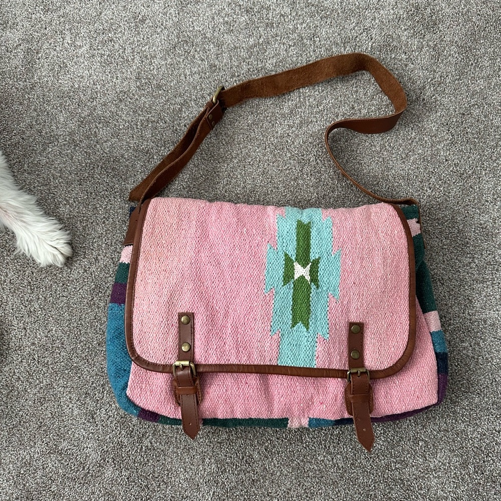 Raj Pink Southwestern Shoulder Messenger Bag with Leather Trim